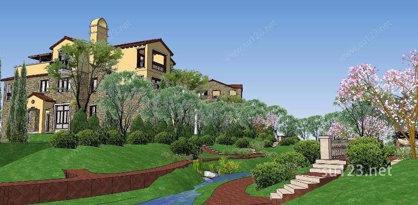 经典托斯卡纳风格别墅群及景观设计SU模型