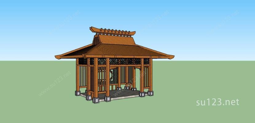 中式景观亭（木结构，歇山亭）SU模型