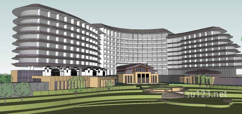 现代风格 多层 酒店 模型9SU模型下载草图大师sketchup模型