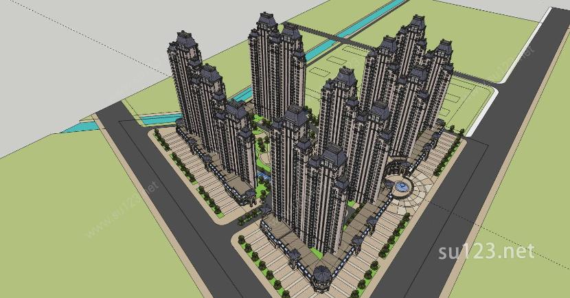 欧式细模住宅小区方案设计SU模型下载草图大师sketchup模型