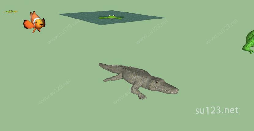 3D动物整合-鳄鱼 鱼 企鹅 类SU模型下载草图大师sketchup模型