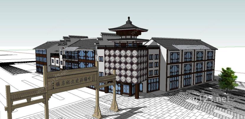 中式 风格 多层 酒店 模型1SU模型