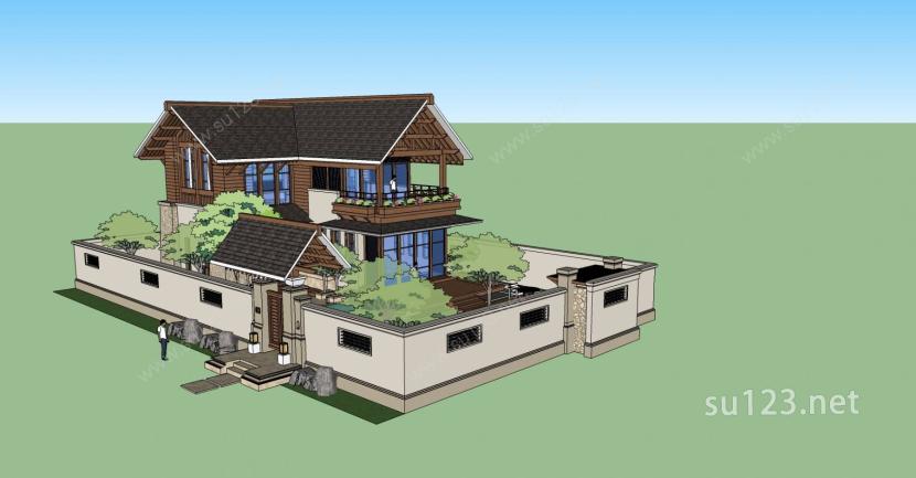 新 现代 东南亚 中式 独栋 别墅 171135SU模型下载草图大师sketchup模型