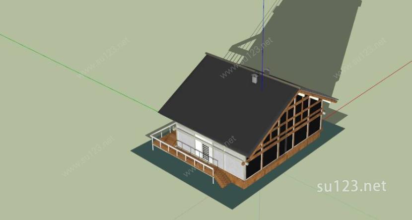 坡屋顶木质别墅SketchUp模型SU模型下载草图大师sketchup模型