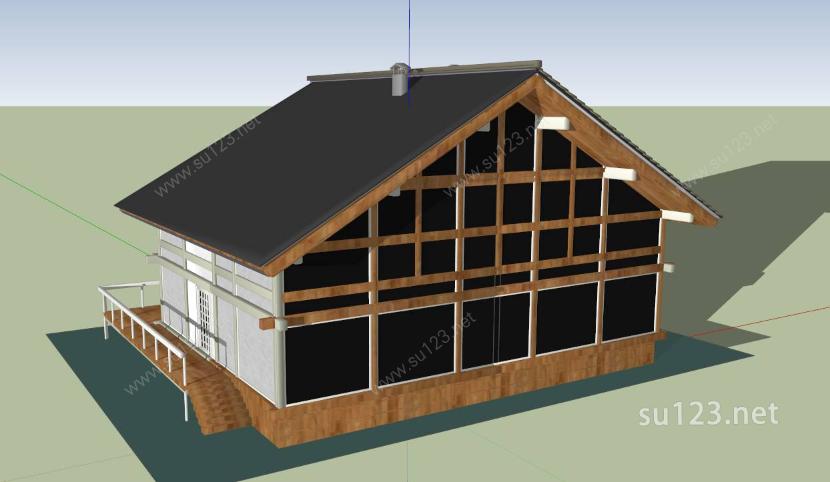 坡屋顶木质别墅SketchUp模型SU模型下载草图大师sketchup模型