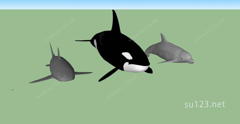 3D动物整合-鳄鱼 鱼 企鹅 类SU模型