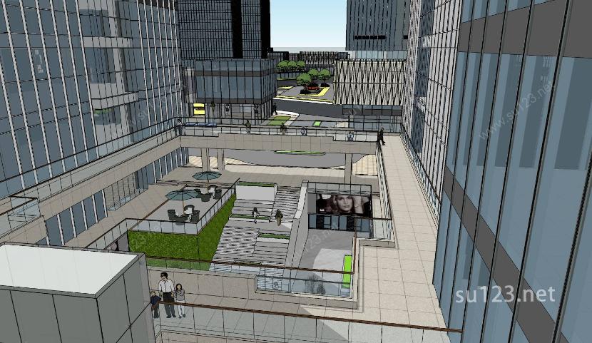 现代大型办公楼商业区建筑sketchup模型SU模型