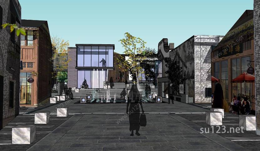 特色优雅景点商业步行街建筑sketchup模型SU模型
