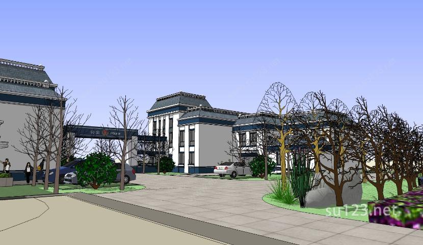 公安行政办公楼建筑sketchup模型SU模型下载草图大师sketchup模型