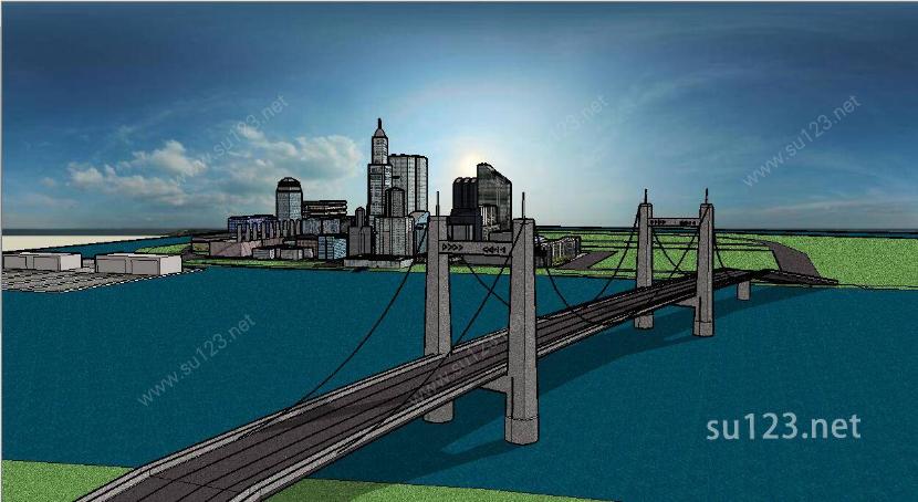 城市规划 大桥SU模型