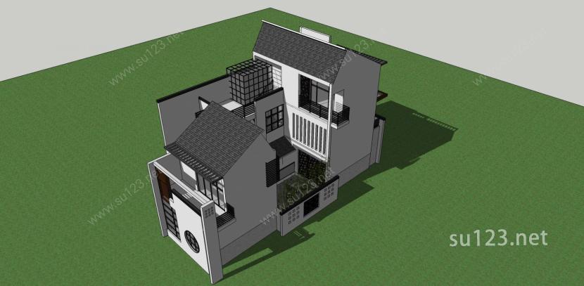 中式 别墅 12021SU模型下载草图大师sketchup模型