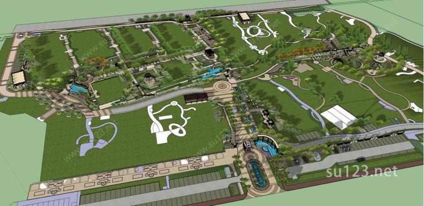 公园景观(2)-公园式住宅SU模型下载草图大师sketchup模型