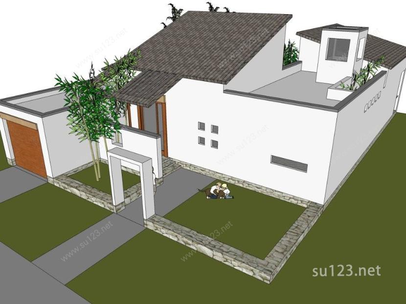 中式 私人 别墅SU模型下载草图大师sketchup模型