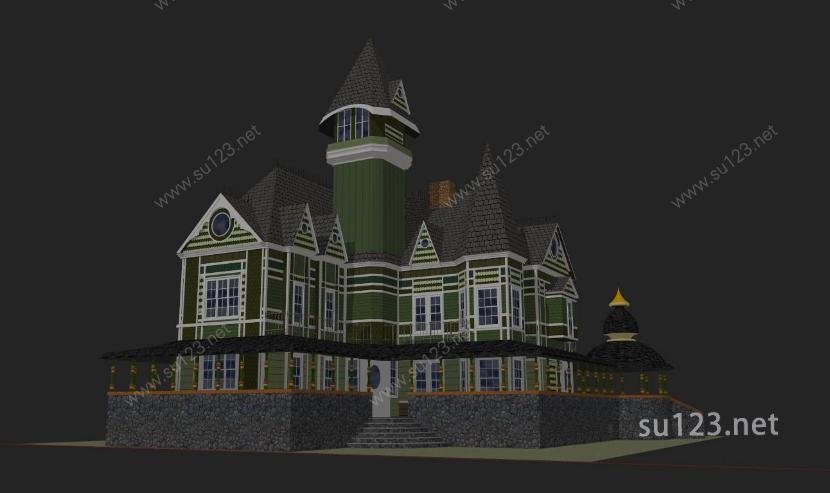 迪斯尼城堡风格别墅SketchUp模型SU模型下载草图大师sketchup模型