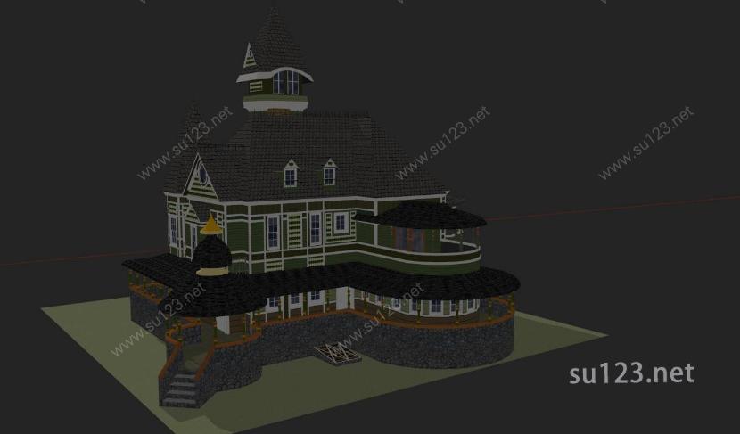 迪斯尼城堡风格别墅SketchUp模型SU模型