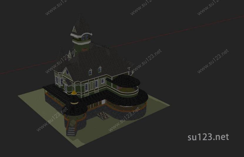 迪斯尼城堡风格别墅SketchUp模型SU模型下载草图大师sketchup模型