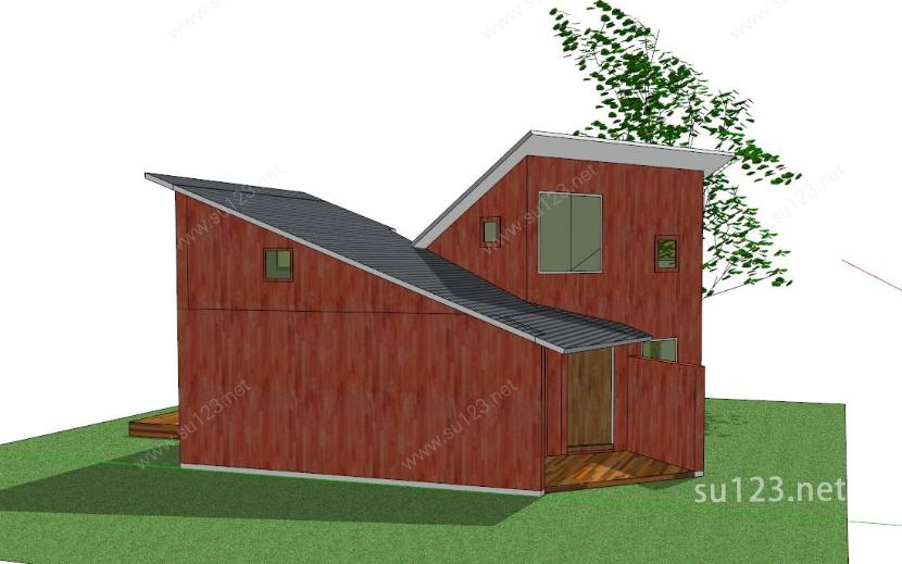 简单坡屋顶小别墅SketchUp模型SU模型