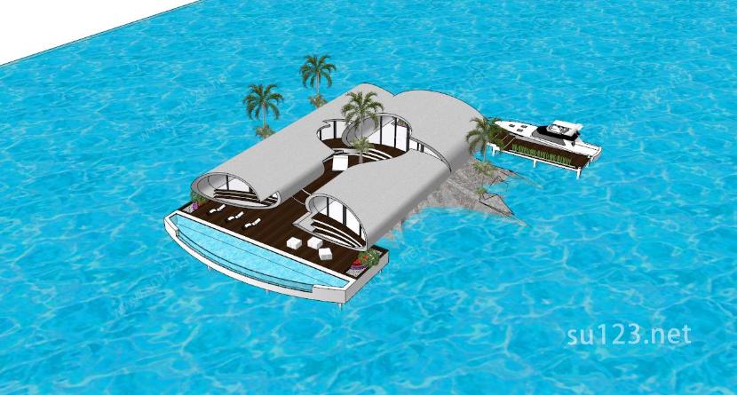 现代创意水上别墅SketchUp模型SU模型