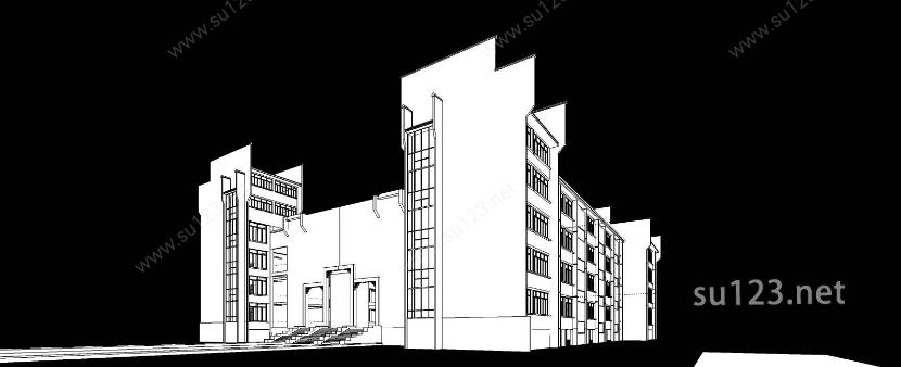 池州学院教学楼（含ps图）SU模型下载草图大师sketchup模型
