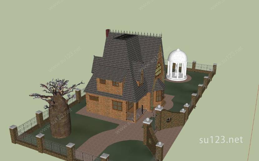 创意教堂风格别墅SketchUp模型SU模型下载草图大师sketchup模型