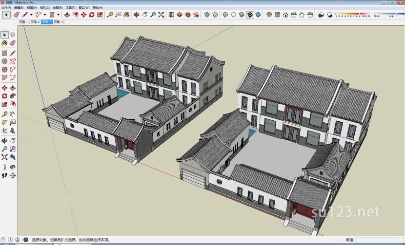 新中式建筑SU模型下载草图大师sketchup模型