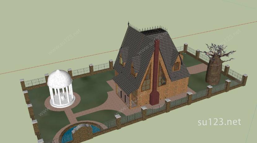 创意教堂风格别墅SketchUp模型SU模型下载草图大师sketchup模型