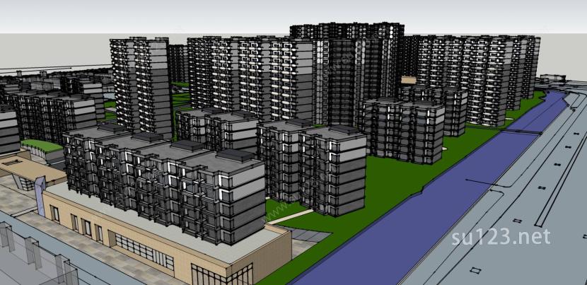 高层城市规划SU模型下载草图大师sketchup模型