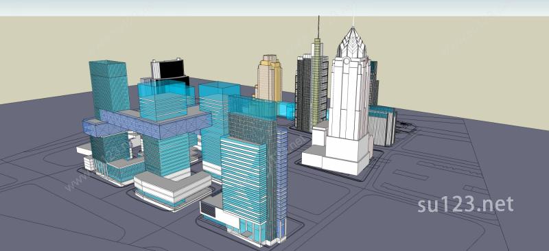 现代风格城市中心规划SU模型下载草图大师sketchup模型