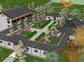 中式建筑庭院SU模型