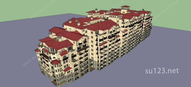 西班牙风格高层住宅SU模型下载草图大师sketchup模型