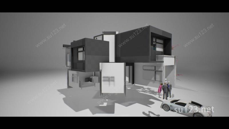 混凝土方盒实验住宅SU模型下载草图大师sketchup模型