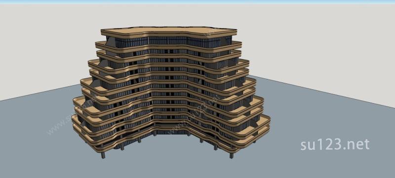 现代阶梯式高层酒店SU模型下载草图大师sketchup模型