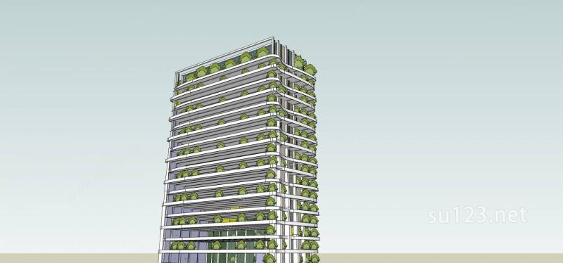高层生态住宅楼SU模型下载草图大师sketchup模型