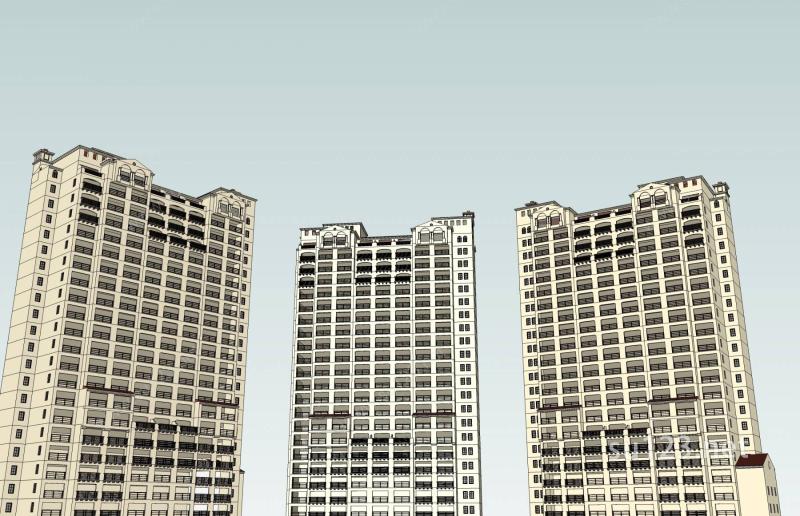 欧式高层商业住宅楼SU模型下载草图大师sketchup模型