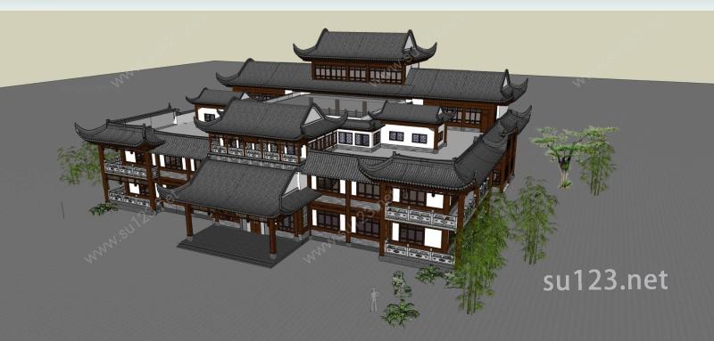 中式多层建筑SU模型