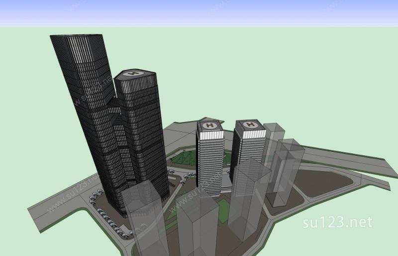 现代超高层综合办公楼SU模型下载草图大师sketchup模型