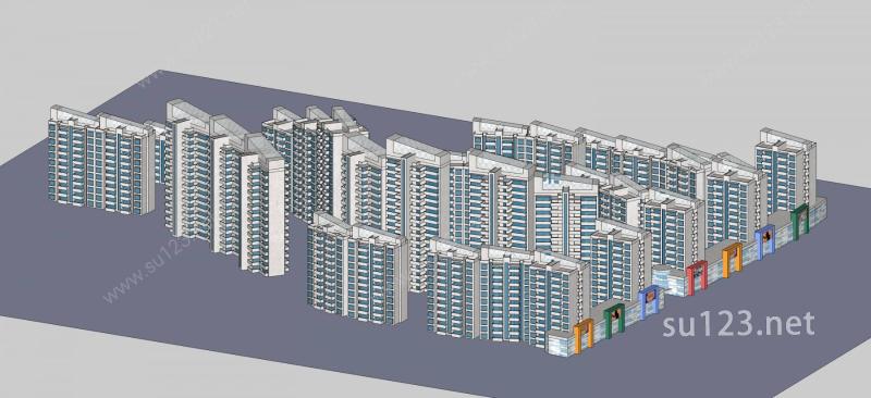 现代高层住宅区SU模型下载草图大师sketchup模型
