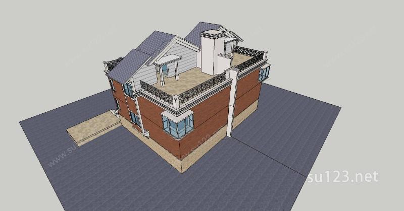 现代坡屋顶双拼别墅SU模型下载草图大师sketchup模型