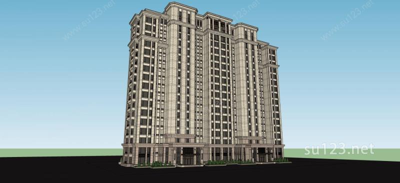 古典风格高层公寓SU模型下载草图大师sketchup模型