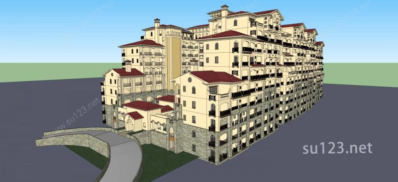 西班牙风格高层住宅SU模型