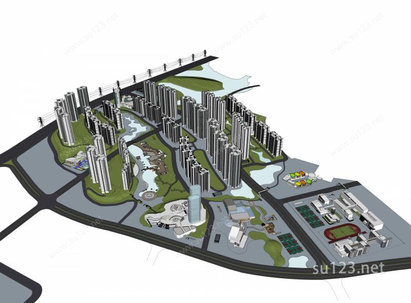 广东省清远市居住区规划SU模型下载草图大师sketchup模型
