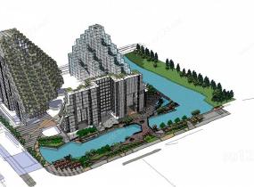 现代高层住宅带景观SU模型
