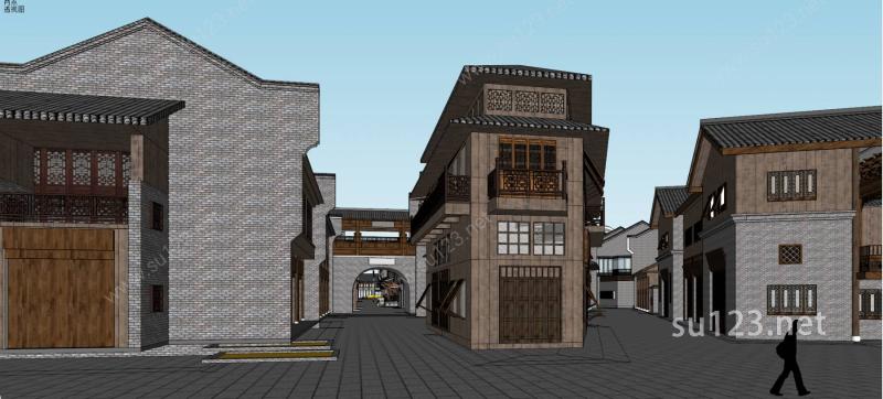 非常有气势的中式古镇建筑群落SU模型下载草图大师sketchup模型