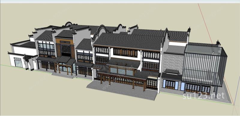新中式传统古建仿古商业街步行街商业楼SU模型