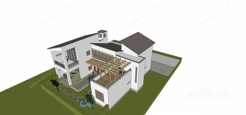 新中式独栋别墅SU模型