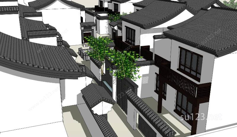 中式风格黑白灰徽派建筑特色民俗住宅建筑sketchup模型SU模型