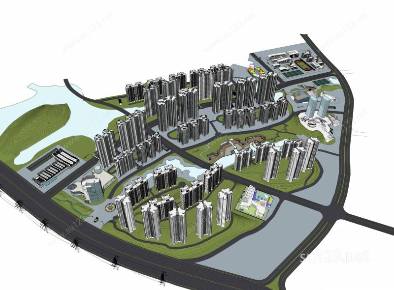 广东省清远市居住区规划SU模型下载草图大师sketchup模型