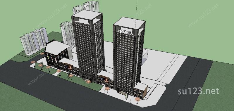 现代高层酒店及商业SU模型下载草图大师sketchup模型