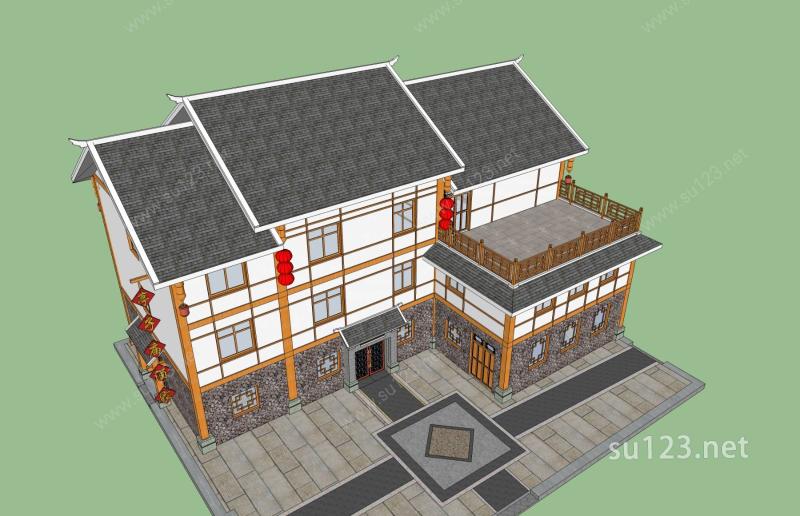 中式小酒楼SU模型下载草图大师sketchup模型