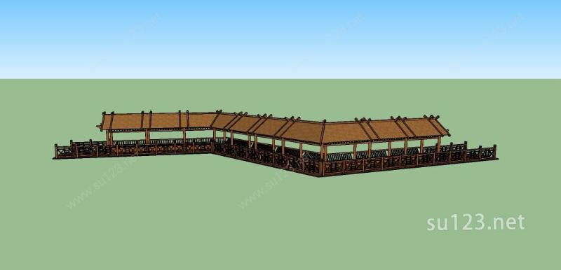 新中式廊架：观荷廊（钢木结构）SU模型